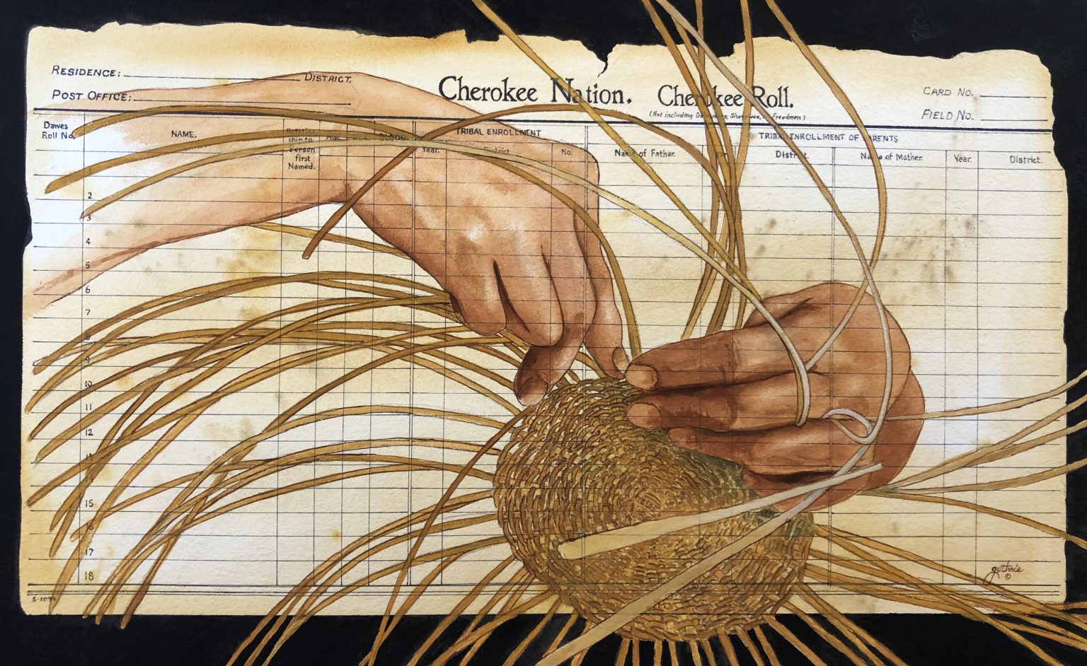 Cherokee Basket Weaver and Dawes Roll Guthrie Studios